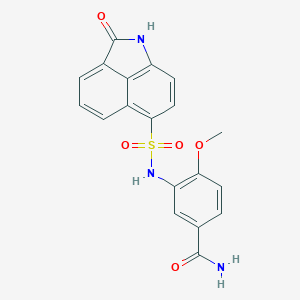molecular formula C19H15N3O5S B498764 4-Methoxy-3-{[(2-oxo-1,2-dihydrobenzo[cd]indol-6-yl)sulfonyl]amino}benzamide 