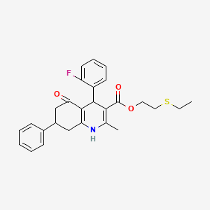 molecular formula C27H28FNO3S B4987689 2-(ethylthio)ethyl 4-(2-fluorophenyl)-2-methyl-5-oxo-7-phenyl-1,4,5,6,7,8-hexahydro-3-quinolinecarboxylate 