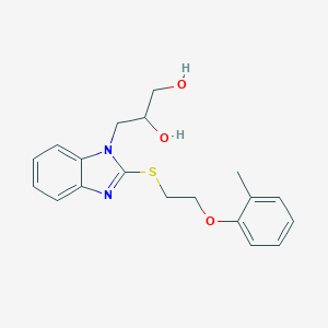 molecular formula C19H22N2O3S B498790 3-(2-{[2-(2-methylphenoxy)ethyl]sulfanyl}-1H-benzimidazol-1-yl)-1,2-propanediol 
