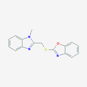 molecular formula C16H13N3OS B498796 2-[(1-Methylbenzimidazol-2-yl)methylsulfanyl]-1,3-benzoxazole CAS No. 328964-94-9