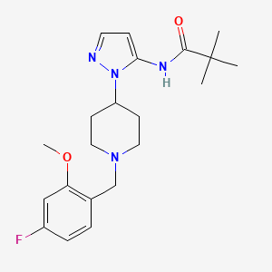 molecular formula C21H29FN4O2 B4987975 N-{1-[1-(4-fluoro-2-methoxybenzyl)-4-piperidinyl]-1H-pyrazol-5-yl}-2,2-dimethylpropanamide 