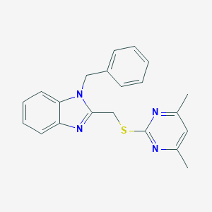 molecular formula C21H20N4S B498807 Benzimidazole, 1-benzyl-2-(4,6-dimethyl-2-pyrimidylthiomethyl)- 