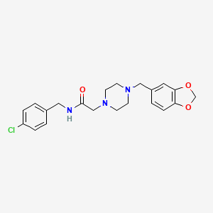 molecular formula C21H24ClN3O3 B4988073 2-[4-(1,3-benzodioxol-5-ylmethyl)-1-piperazinyl]-N-(4-chlorobenzyl)acetamide 