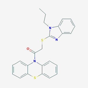 molecular formula C24H21N3OS2 B498812 10-{[(1-propyl-1H-benzimidazol-2-yl)thio]acetyl}-10H-phenothiazine 