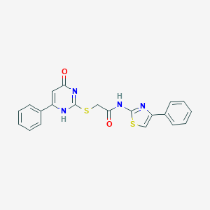 molecular formula C21H16N4O2S2 B498813 2-[(4-oxo-6-phenyl-1H-pyrimidin-2-yl)sulfanyl]-N-(4-phenyl-1,3-thiazol-2-yl)acetamide 