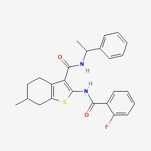 molecular formula C25H25FN2O2S B4988179 2-[(2-fluorobenzoyl)amino]-6-methyl-N-(1-phenylethyl)-4,5,6,7-tetrahydro-1-benzothiophene-3-carboxamide 