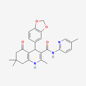 molecular formula C26H27N3O4 B4988227 4-(1,3-benzodioxol-5-yl)-2,7,7-trimethyl-N-(5-methyl-2-pyridinyl)-5-oxo-1,4,5,6,7,8-hexahydro-3-quinolinecarboxamide 