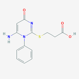 molecular formula C13H13N3O3S B498828 3-[(6-Amino-4-oxo-1-phenyl-1,4-dihydro-2-pyrimidinyl)sulfanyl]propanoic acid 