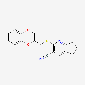 molecular formula C18H16N2O2S B4988297 2-[(2,3-dihydro-1,4-benzodioxin-2-ylmethyl)thio]-6,7-dihydro-5H-cyclopenta[b]pyridine-3-carbonitrile 
