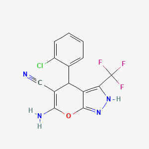 molecular formula C14H8ClF3N4O B4988354 6-amino-4-(2-chlorophenyl)-3-(trifluoromethyl)-1,4-dihydropyrano[2,3-c]pyrazole-5-carbonitrile 