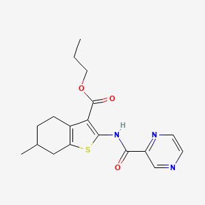 molecular formula C18H21N3O3S B4988504 propyl 6-methyl-2-[(2-pyrazinylcarbonyl)amino]-4,5,6,7-tetrahydro-1-benzothiophene-3-carboxylate 