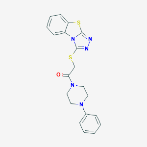 molecular formula C20H19N5OS2 B498855 3-{[2-Oxo-2-(4-phenyl-1-piperazinyl)ethyl]thio}[1,2,4]triazolo[3,4-b][1,3]benzothiazole 