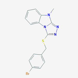 molecular formula C16H13BrN4S B498859 3-[(4-bromobenzyl)sulfanyl]-9-methyl-9H-[1,2,4]triazolo[4,3-a]benzimidazole 