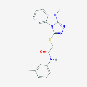 molecular formula C18H17N5OS B498866 N-(3-methylphenyl)-2-[(9-methyl-9H-[1,2,4]triazolo[4,3-a]benzimidazol-3-yl)sulfanyl]acetamide 
