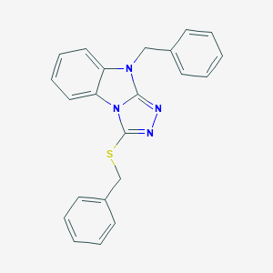 molecular formula C22H18N4S B498869 9-benzyl-3-(benzylthio)-9H-[1,2,4]triazolo[4,3-a]benzimidazole 