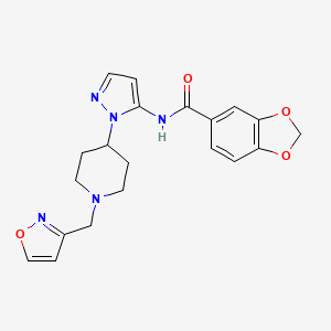 molecular formula C20H21N5O4 B4988758 N-{1-[1-(3-isoxazolylmethyl)-4-piperidinyl]-1H-pyrazol-5-yl}-1,3-benzodioxole-5-carboxamide 