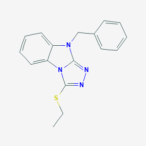molecular formula C17H16N4S B498877 9-benzyl-3-(ethylthio)-9H-[1,2,4]triazolo[4,3-a]benzimidazole 