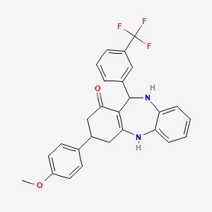 molecular formula C27H23F3N2O2 B4988777 3-(4-methoxyphenyl)-11-[3-(trifluoromethyl)phenyl]-2,3,4,5,10,11-hexahydro-1H-dibenzo[b,e][1,4]diazepin-1-one 