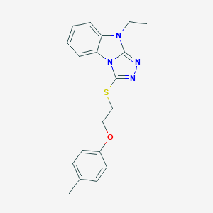molecular formula C19H20N4OS B498882 9-ethyl-3-{[2-(4-methylphenoxy)ethyl]thio}-9H-[1,2,4]triazolo[4,3-a]benzimidazole 