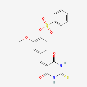 molecular formula C18H14N2O6S2 B4988883 4-[(4,6-dioxo-2-thioxotetrahydro-5(2H)-pyrimidinylidene)methyl]-2-methoxyphenyl benzenesulfonate 
