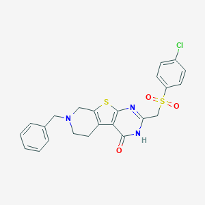 molecular formula C23H20ClN3O3S2 B498895 7-benzyl-2-{[(4-chlorophenyl)sulfonyl]methyl}-5,6,7,8-tetrahydropyrido[4',3':4,5]thieno[2,3-d]pyrimidin-4(3H)-one 