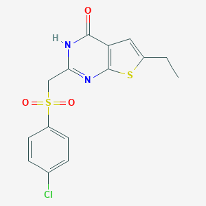 molecular formula C15H13ClN2O3S2 B498901 2-{[(4-chlorophenyl)sulfonyl]methyl}-6-ethylthieno[2,3-d]pyrimidin-4(3H)-one CAS No. 900454-25-3