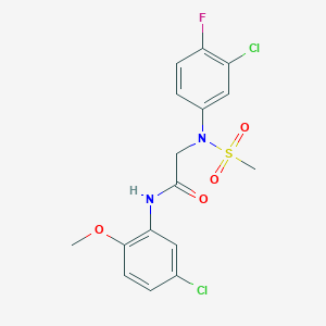 molecular formula C16H15Cl2FN2O4S B4989107 N~2~-(3-chloro-4-fluorophenyl)-N~1~-(5-chloro-2-methoxyphenyl)-N~2~-(methylsulfonyl)glycinamide 