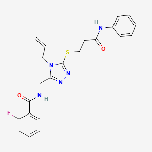 molecular formula C22H22FN5O2S B4989121 N-({4-allyl-5-[(3-anilino-3-oxopropyl)thio]-4H-1,2,4-triazol-3-yl}methyl)-2-fluorobenzamide 