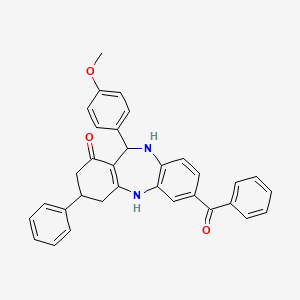 molecular formula C33H28N2O3 B4989328 7-benzoyl-11-(4-methoxyphenyl)-3-phenyl-2,3,4,5,10,11-hexahydro-1H-dibenzo[b,e][1,4]diazepin-1-one 