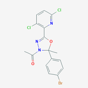 molecular formula C16H12BrCl2N3O2 B498941 2-[4-Acetyl-5-(4-bromophenyl)-5-methyl-4,5-dihydro-1,3,4-oxadiazol-2-yl]-3,6-dichloropyridine 