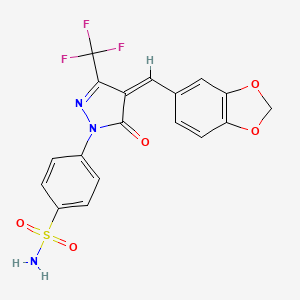 molecular formula C18H12F3N3O5S B4989693 4-[4-(1,3-benzodioxol-5-ylmethylene)-5-oxo-3-(trifluoromethyl)-4,5-dihydro-1H-pyrazol-1-yl]benzenesulfonamide 