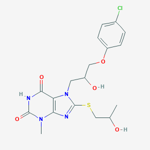molecular formula C18H21ClN4O5S B498979 7-[3-(4-Chlorophenoxy)-2-hydroxypropyl]-8-(2-hydroxypropylsulfanyl)-3-methylpurine-2,6-dione CAS No. 331726-23-9