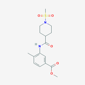 molecular formula C16H22N2O5S B4989908 methyl 4-methyl-3-({[1-(methylsulfonyl)-4-piperidinyl]carbonyl}amino)benzoate 