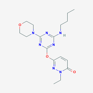 molecular formula C17H25N7O3 B4989950 6-{[4-(butylamino)-6-(4-morpholinyl)-1,3,5-triazin-2-yl]oxy}-2-ethyl-3(2H)-pyridazinone 