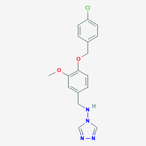 molecular formula C17H17ClN4O2 B498998 ({4-[(4-Chlorophenyl)methoxy]-3-methoxyphenyl}methyl)-1,2,4-triazol-4-ylamine CAS No. 341010-73-9