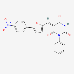 molecular formula C21H13N3O6 B4989986 5-{[5-(4-nitrophenyl)-2-furyl]methylene}-1-phenyl-2,4,6(1H,3H,5H)-pyrimidinetrione 