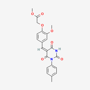 molecular formula C22H20N2O7 B4990007 methyl (2-methoxy-4-{[1-(4-methylphenyl)-2,4,6-trioxotetrahydro-5(2H)-pyrimidinylidene]methyl}phenoxy)acetate 