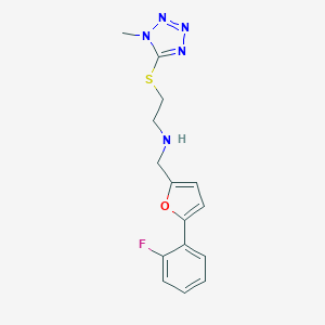 molecular formula C15H16FN5OS B499013 N-{[5-(2-fluorophenyl)furan-2-yl]methyl}-2-[(1-methyl-1H-tetrazol-5-yl)sulfanyl]ethanamine 