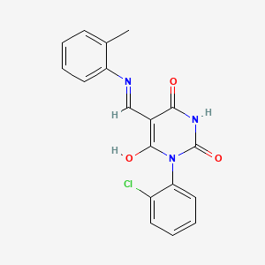 molecular formula C18H14ClN3O3 B4990525 1-(2-chlorophenyl)-5-{[(2-methylphenyl)amino]methylene}-2,4,6(1H,3H,5H)-pyrimidinetrione 