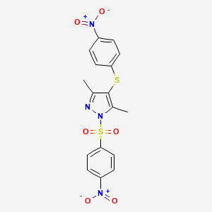 molecular formula C17H14N4O6S2 B4990613 3,5-dimethyl-1-[(4-nitrophenyl)sulfonyl]-4-[(4-nitrophenyl)thio]-1H-pyrazole 