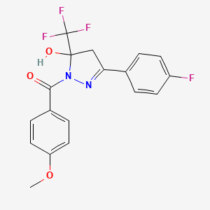molecular formula C18H14F4N2O3 B4990629 3-(4-fluorophenyl)-1-(4-methoxybenzoyl)-5-(trifluoromethyl)-4,5-dihydro-1H-pyrazol-5-ol CAS No. 364616-15-9