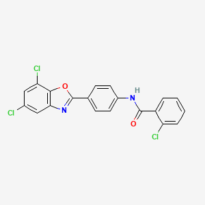 molecular formula C20H11Cl3N2O2 B4990788 2-chloro-N-[4-(5,7-dichloro-1,3-benzoxazol-2-yl)phenyl]benzamide 