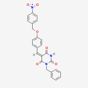 (5E)-1-benzyl-5-[[4-[(4-nitrophenyl)methoxy]phenyl]methylidene]-1,3-diazinane-2,4,6-trione