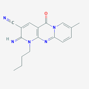 7-butyl-6-imino-13-methyl-2-oxo-1,7,9-triazatricyclo[8.4.0.03,8]tetradeca-3(8),4,9,11,13-pentaene-5-carbonitrile