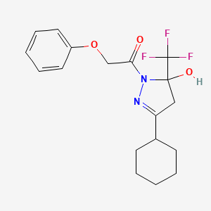 molecular formula C18H21F3N2O3 B4991340 3-cyclohexyl-1-(phenoxyacetyl)-5-(trifluoromethyl)-4,5-dihydro-1H-pyrazol-5-ol 