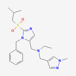 molecular formula C22H31N5O2S B4991346 N-{[1-benzyl-2-(isobutylsulfonyl)-1H-imidazol-5-yl]methyl}-N-[(1-methyl-1H-pyrazol-4-yl)methyl]ethanamine 