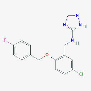 molecular formula C16H14ClFN4O B499140 N-{5-chloro-2-[(4-fluorobenzyl)oxy]benzyl}-1H-1,2,4-triazol-3-amine 