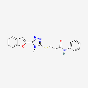 molecular formula C20H18N4O2S B4991417 3-{[5-(1-benzofuran-2-yl)-4-methyl-4H-1,2,4-triazol-3-yl]thio}-N-phenylpropanamide 