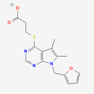 molecular formula C16H17N3O3S B4991512 3-[7-(Furan-2-ylmethyl)-5,6-dimethylpyrrolo[2,3-d]pyrimidin-4-yl]sulfanylpropanoic acid 