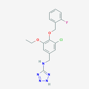 molecular formula C17H17ClFN5O2 B499158 N-{3-chloro-5-ethoxy-4-[(2-fluorobenzyl)oxy]benzyl}-1H-tetrazol-5-amine 